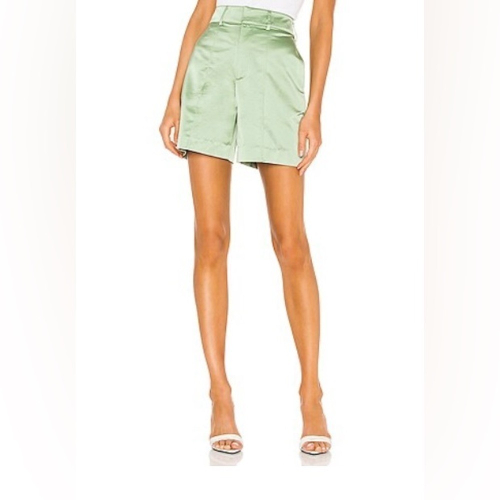 GRLFRND Alexei Satin Trouser Shorts in Sage Green